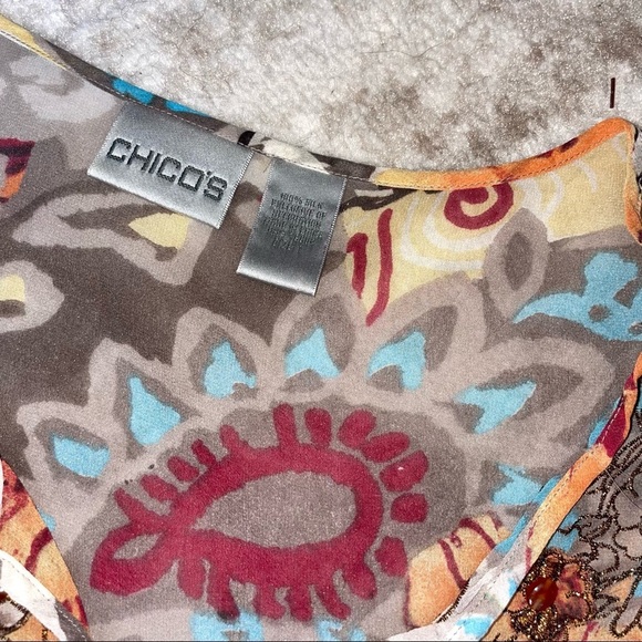 CHICO'S Silk Key-Hole Blouse Top Taupe Ivory Orange Maroon Aqua Yellow 100% silk - Picture 4 of 7